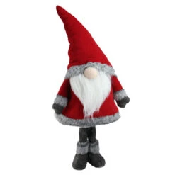 Northlight 28” Red Standing Christmas Santa Claus Gnome With Gray Faux Fur Trim