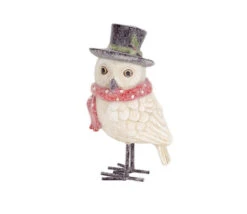 Melrose 8" White And Red Owl With Hat Christmas Tabletop Figurine