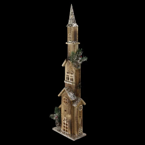 Northlight 27.5" LED Lighted Brown And Cream Church Christmas Decoration 3 Northlight 27.5" LED Lighted Brown And Cream Church Christmas Decoration - Image 3