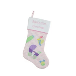 Northlight 18.5" Pink And White "Baby's First Christmas" Embroidered Stocking