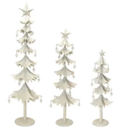 Melrose Set Of 3 White And Clear Gem Accented Tabletop Christmas Tree 33"