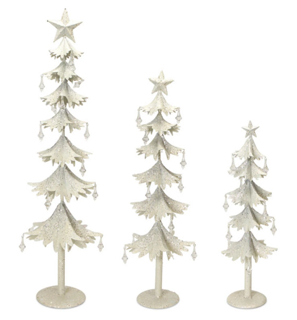 Melrose Set Of 3 White And Clear Gem Accented Tabletop Christmas Tree 33"