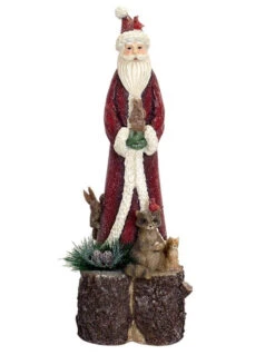 Melrose 16.25" Red And White Glittered Santa Claus With Animals Christmas Figurine
