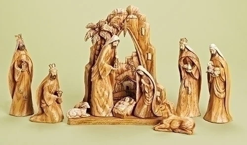Roman 9-Piece Gold Carved Inspirational Religious Nativity Scene Christmas Tabletop Decor 12" 1 Roman 9-Piece Gold Carved Inspirational Religious Nativity Scene Christmas Tabletop Decor 12"