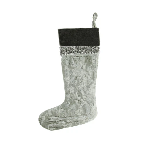22" Gray And Black Quilted Embellished Christmas Stocking 1 22" Gray And Black Quilted Embellished Christmas Stocking