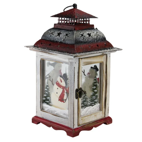 Northlight 14.5" Rustic Red And White Snowman Christmas Scene Candle Lantern 1 Northlight 14.5" Rustic Red And White Snowman Christmas Scene Candle Lantern