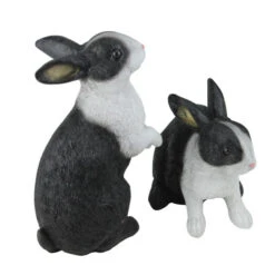 Set Of 2 Black And White Bunny Rabbit Figures Table Top Easter Spring Decorations 10"