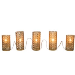 Set Of 5 Gold Mercury Glass Flameless Christmas Candle Lights