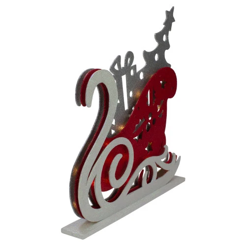 18" Pre-Lit Red And Silver LED Sleigh Christmas Tabletop Silhouette Decoration 2 18" Pre-Lit Red And Silver LED Sleigh Christmas Tabletop Silhouette Decoration - Image 2