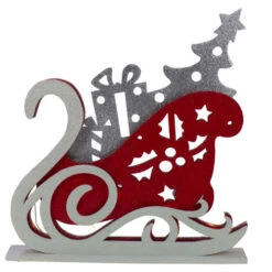 18" Pre-Lit Red And Silver LED Sleigh Christmas Tabletop Silhouette Decoration