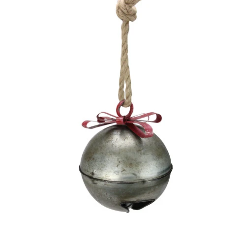 9.25" Gray And Red Round Rustic Finish Hanging Bell Christmas Ornament 1 9.25" Gray And Red Round Rustic Finish Hanging Bell Christmas Ornament