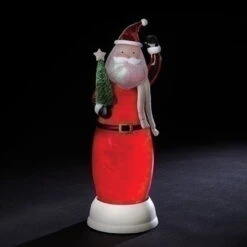 13” LED Lighted Pearl Swirl Santa Claus With Christmas Tree - Battery Operated