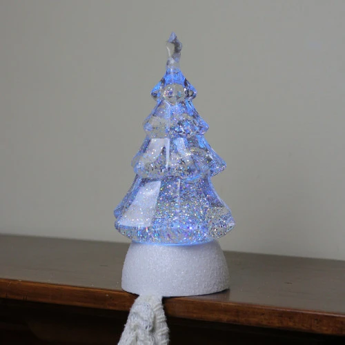 Roman 9.5" Clear LED Glitter Swirl Christmas Tree Stocking Holder 4 Roman 9.5" Clear LED Glitter Swirl Christmas Tree Stocking Holder - Image 4