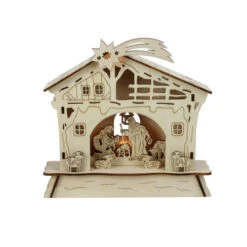 Roman 6.5" LED Lighted Wooden Battery Operated Nativity Scene Christmas Table Top Decoration