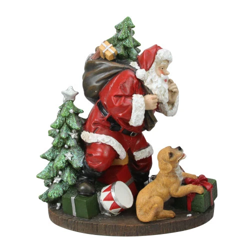 Roman 8.75" Tiptoeing Santa With Smiling Dog Christmas Tabletop Figurine 1 Roman 8.75" Tiptoeing Santa With Smiling Dog Christmas Tabletop Figurine