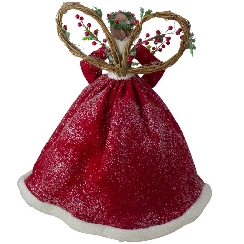 Roman Set Of 2 Beige And Red Holly Floral Dress Angel Christmas Tree Toppers 17" 3 Roman Set Of 2 Beige And Red Holly Floral Dress Angel Christmas Tree Toppers 17" - Image 3