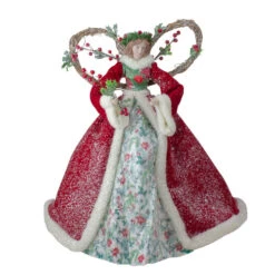 Roman Set Of 2 Beige And Red Holly Floral Dress Angel Christmas Tree Toppers 17"