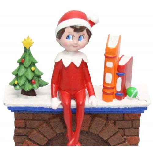 Roman 6.75" Brown And Red Elf On Fireplace Christmas Tabletop Decoration - LED Lights 3 Roman 6.75" Brown And Red Elf On Fireplace Christmas Tabletop Decoration - LED Lights - Image 3