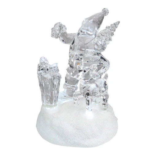 Roman 5.25" Prelit Clear Crystal LED Santa Claus With Reindeer Christmas Figure 2 Roman 5.25" Prelit Clear Crystal LED Santa Claus With Reindeer Christmas Figure - Image 2