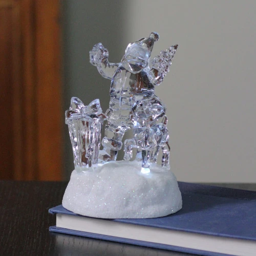 Roman 5.25" Prelit Clear Crystal LED Santa Claus With Reindeer Christmas Figure 3 Roman 5.25" Prelit Clear Crystal LED Santa Claus With Reindeer Christmas Figure - Image 3