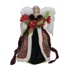 Roman 16" Green And Red Holly Berry Christmas Angel Tree Topper