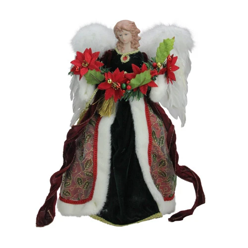 Roman 16" Green And Red Holly Berry Christmas Angel Tree Topper 1 Roman 16" Green And Red Holly Berry Christmas Angel Tree Topper