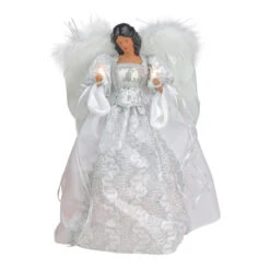 Roman 14.5" White And Silver Elegant Feathered Tree Topper