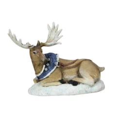 Roman 6.5” Brown And Blue Resting Moose With Blue Harness Christmas Tabletop Figurine