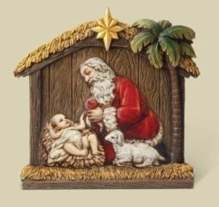 Roman 7" Brown And Red Kneeling Santa Christmas Tabletop Figurine