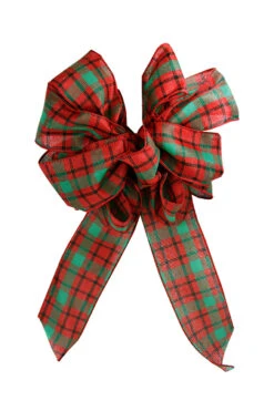 8.5" X 14" Red And Green Plaid Mesh Christmas Bow Figurine - 31075042