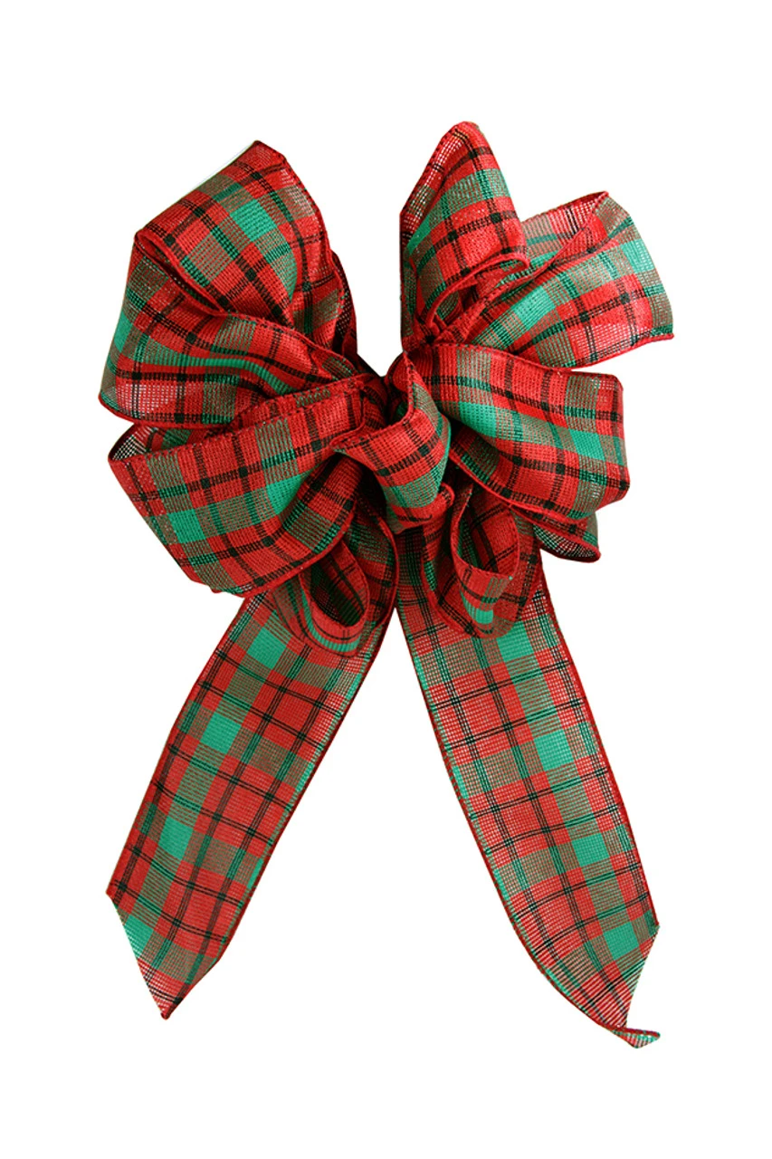 8.5" X 14" Red And Green Plaid Mesh Christmas Bow Figurine - 31075042 1 8.5" X 14" Red And Green Plaid Mesh Christmas Bow Figurine - 31075042