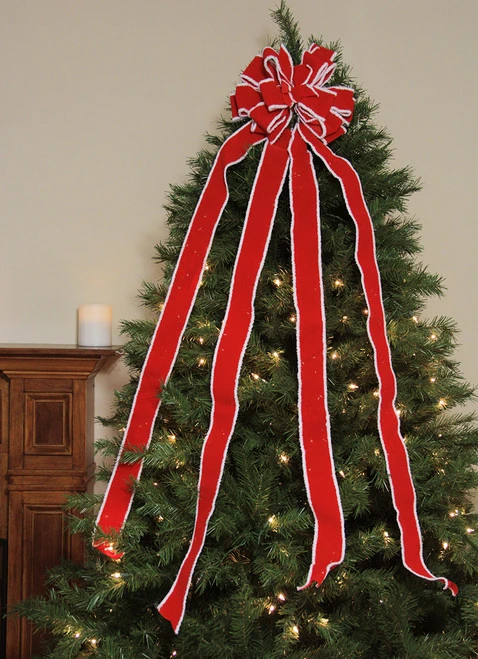 48" Red And White Fringe 16 Loop Commercial Christmas Bow Decoration 3 48" Red And White Fringe 16 Loop Commercial Christmas Bow Decoration - Image 3