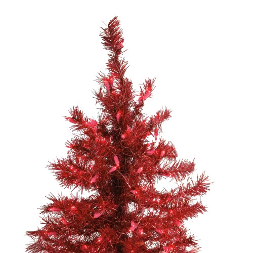 7.5' Pre-Lit Medium Sparkle Ruby Tinsel Artificial Christmas Tree - Red Lights 2 7.5' Pre-Lit Medium Sparkle Ruby Tinsel Artificial Christmas Tree - Red Lights - Image 2