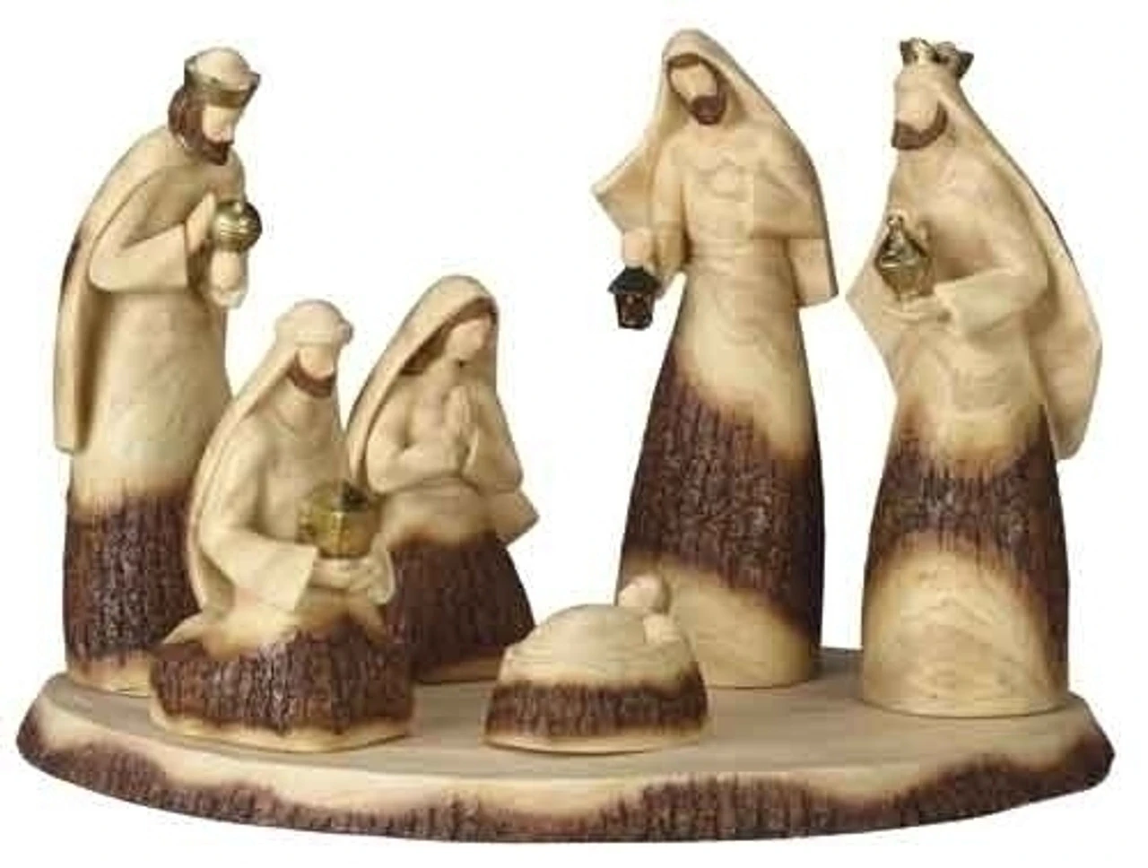 Roman Set Of 7 Brown And Beige Wood Look Religious Christmas Nativity Set With Base 19" 1 Roman Set Of 7 Brown And Beige Wood Look Religious Christmas Nativity Set With Base 19"