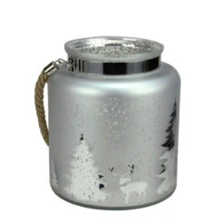 Northlight 9.5" Gray And Silver Tree Silhouette Mercury Glass Christmas Pillar Candle Holder