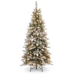 Christmas Central 7.5’ Pre-Lit Slim Snowy Mountain Pine Artificial Christmas Tree, Clear Lights