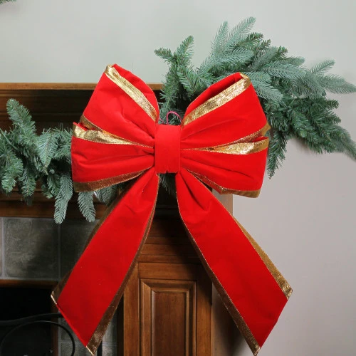 24" Red And Gold Commercial 4 Loop Outdoor Christmas Bow 3 24" Red And Gold Commercial 4 Loop Outdoor Christmas Bow - Image 3