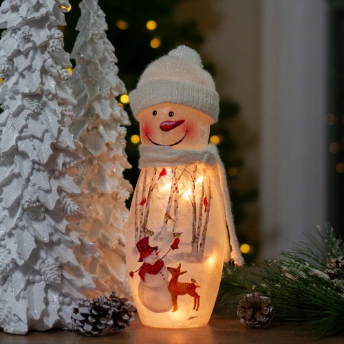 11" White And Red Lighted Snowman Christmas Tabletop Decoration 5 11" White And Red Lighted Snowman Christmas Tabletop Decoration - Image 5