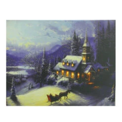 Northlight LED Lighted Church In Wintry Woods Canvas Wall Art 15.75" X 19.75"
