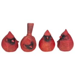 Set Of 4 Large Red Cardinal Bird Figurines 7.25-Inch