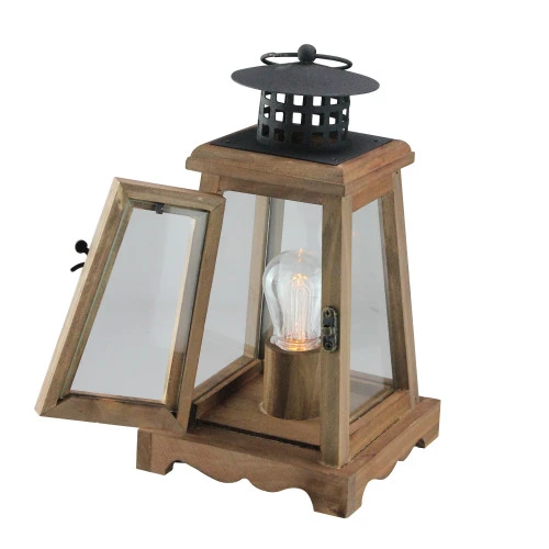 10" Brown And Black LED Lighted Trapezoid Hanging Indoor Lantern 3 10" Brown And Black LED Lighted Trapezoid Hanging Indoor Lantern - Image 3