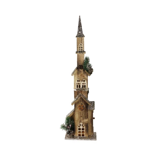 Northlight 27.5" LED Lighted Brown And Cream Church Christmas Decoration 1 Northlight 27.5" LED Lighted Brown And Cream Church Christmas Decoration