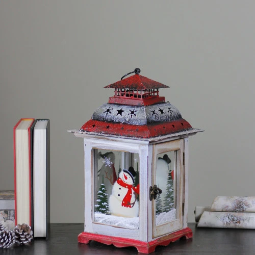 Northlight 14.5" Rustic Red And White Snowman Christmas Scene Candle Lantern 5 Northlight 14.5" Rustic Red And White Snowman Christmas Scene Candle Lantern - Image 5