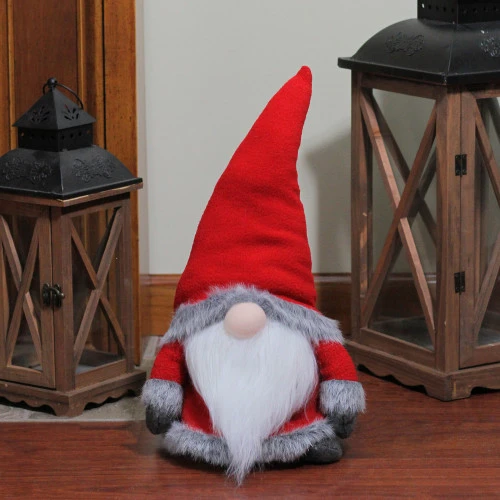 Northlight 18" Red Sitting Santa Christmas Gnome With Gray Faux Fur Trim 3 Northlight 18" Red Sitting Santa Christmas Gnome With Gray Faux Fur Trim - Image 3