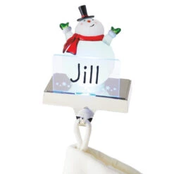 6.75" White And Red LED Lighted Frosted Snowman Christmas Stocking Holder Foralization