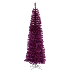 9' Pre-Lit Purple Artificial Pencil Tinsel Christmas Tree - Purple Lights