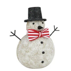 Roman 8.25" Red And White Glitter Snowman With Top Hat And Bow Tie Christmas Table Top Figure