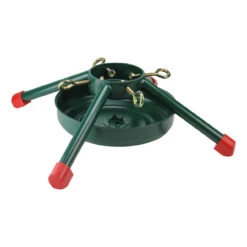 19" Green And Red Christmas Tree Stand For Real Trees