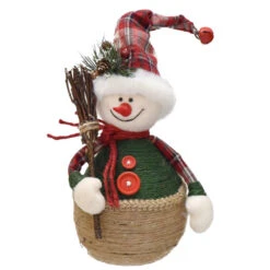 Northlight 14.5" Green And Red Plaid Snowman With Broom Tabletop Christmas Figurine