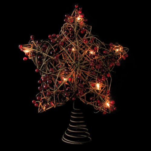 Northlight 13.5" Brown Rattan With Red Berries Star Christmas Tree Topper - Clear Lights 2 Northlight 13.5" Brown Rattan With Red Berries Star Christmas Tree Topper - Clear Lights - Image 2